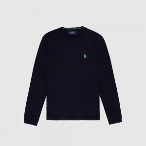 Suéteres Psycho Bunny Lennox Wool Sweater Hombre Azul Marino | JW9287306