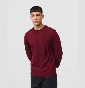 Suéteres Psycho Bunny Moore Intarsia Merino Wool Sweater Hombre 607 Crimson | DU0238674