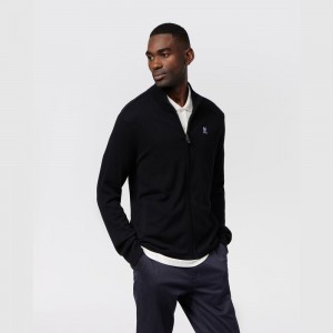 Suéteres Psycho Bunny Saratoga Zip Mock Neck Sweater Hombre Negros | RY9520136