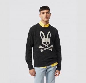 Suéteres Psycho Bunny Vandam Big Bunny Merino Wool Sweater Hombre Negros | FY2716459