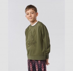 Sweatshirts And Hoodies Psycho Bunny Bank Sweatshirt Niños Verde Oliva Oscuro | ZI3290146