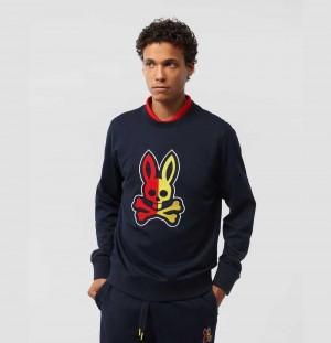 Sweatshirts And Hoodies Psycho Bunny Cooper Split Bunny Logo Sweatshirt Hombre Azul Marino | ZR2815460