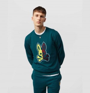 Sweatshirts And Hoodies Psycho Bunny Cooper Split Bunny Logo Sweatshirt Hombre 407 Spruce | BN4219063