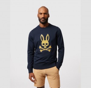 Sweatshirts And Hoodies Psycho Bunny Copa Embroidered Bunny Sweatshirt Hombre Azul Marino | QE0695481