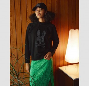 Sweatshirts And Hoodies Psycho Bunny Galena Crystal Bunny Hoodie Mujer Negros | FS7846210