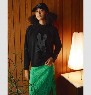 Sweatshirts And Hoodies Psycho Bunny Galena Crystal Bunny Hoodie Mujer Negros | LU9208137