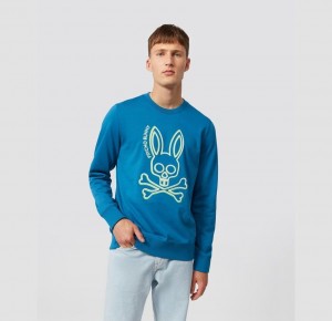 Sweatshirts And Hoodies Psycho Bunny Gresham Embroidered Bunny Sweatshirt Hombre 434 Aegean Sea | PK7184623