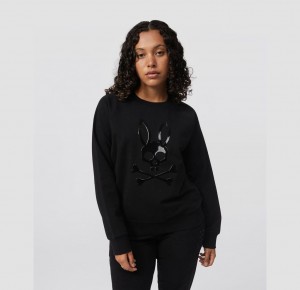 Sweatshirts And Hoodies Psycho Bunny Hayden Gloss Bunny Crew Sweatshirt Mujer Negros | SL3129076