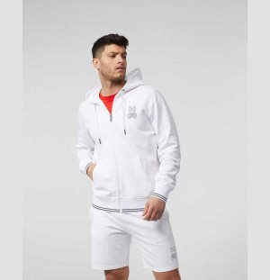 Sweatshirts And Hoodies Psycho Bunny Larkin Full Zip Pique Hoodie Hombre Blancos | QF3291760