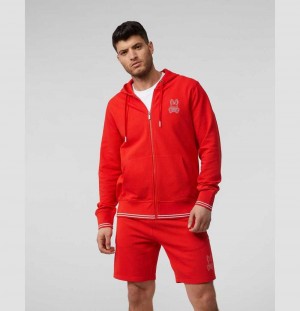 Sweatshirts And Hoodies Psycho Bunny Larkin Full Zip Pique Hoodie Hombre Rojos | WL7513409