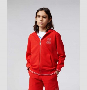 Sweatshirts And Hoodies Psycho Bunny Larkin Full Zip Hoodie Niños Rojos | NG4023651