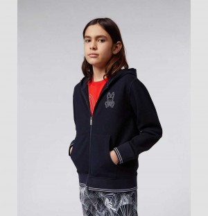Sweatshirts And Hoodies Psycho Bunny Larkin Full Zip Hoodie Niños Azul Marino | DY6347108