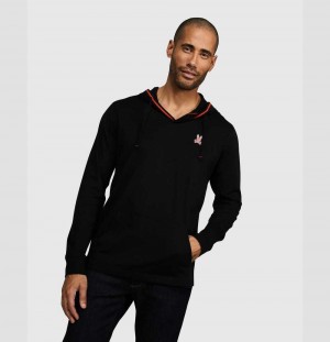 Sweatshirts And Hoodies Psycho Bunny Merritt Lightweight Popover Hoodie Hombre Negros | NX9873504