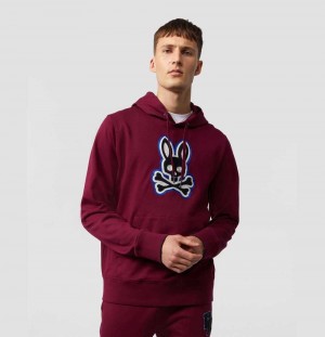 Sweatshirts And Hoodies Psycho Bunny Patchin Chenille Bunny Logo Hoodie Hombre 607 Crimson | YQ2536740