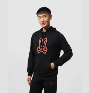 Sweatshirts And Hoodies Psycho Bunny Patchin Chenille Bunny Logo Hoodie Hombre Negros | QE4967821