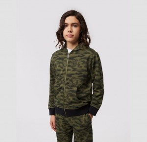 Sweatshirts And Hoodies Psycho Bunny Rockaway Camo Zip Hoodie Niños Verde Oliva Oscuro | AQ0671954