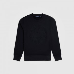 Sweatshirts And Hoodies Psycho Bunny Santa Fe Embossed Sweatshirt Hombre Negros | ZG4896237