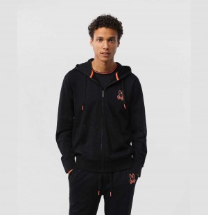 Sweatshirts And Hoodies Psycho Bunny Waverly Bunny Logo Zip Hoodie Hombre Negros | IG4813905