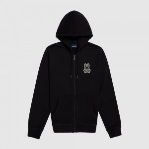 Sweatshirts And Hoodies Psycho Bunny Wayne Full-zip Hoodie Hombre Negros | RO5147690