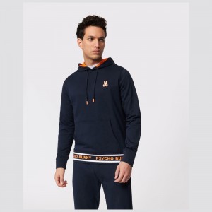 Sweatshirts & Hoodies Psycho Bunny Burks Popover Hoodie Hombre Azul Marino | UE6273150