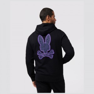 Sweatshirts & Hoodies Psycho Bunny Dammes Popover Hoodie Hombre Negros | UT0482916