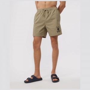 Swimwear & Bathing Suits Psycho Bunny Stoke Embroidered Swim Trunk Hombre 357 Wet Sand | AX8703619