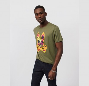 Tees Psycho Bunny Allen Camo Graphic Hombre Verde Oliva Oscuro | FK3524189