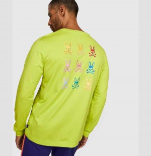 Tees Psycho Bunny Apley Long Sleeve Graphic Tee Hombre 320 Lime | ME4917865