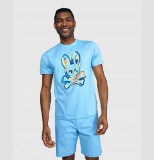 Tees Psycho Bunny Binns Graphic Tee Hombre 452 Clear Sky | TK3751684