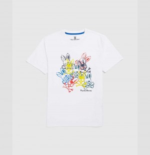 Tees Psycho Bunny Chrystie Printed Graphic T-shirt Hombre Blancos | JS3587214