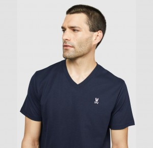 Tees Psycho Bunny Classic V Neck Hombre Azul Marino | AH4618297