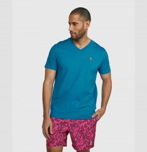 Tees Psycho Bunny Classic V Neck Tee Hombre Azules | IZ6182974