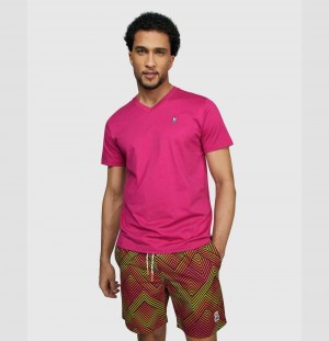 Tees Psycho Bunny Classic V Neck Tee Hombre 656 Magenta Storm | XO2197064