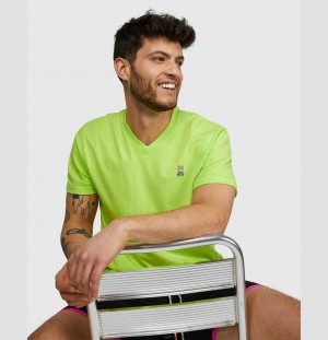 Tees Psycho Bunny Classic V Neck Tee Hombre 323 Electric Lime | MI3140672