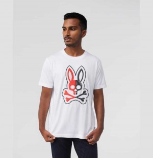 Tees Psycho Bunny Cooper Split Bunny Logo Tee Hombre Blancos | OM4376159