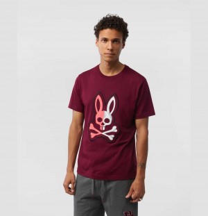 Tees Psycho Bunny Cooper Split Bunny Logo Tee Hombre 607 Crimson | SB8936145