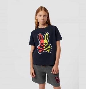 Tees Psycho Bunny Cooper Split Bunny Logo Tee Niños Azul Marino | OH8056741