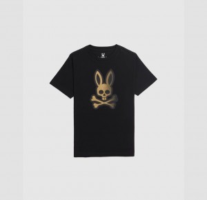 Tees Psycho Bunny Copa Graphic Niños Negros | XH8627941