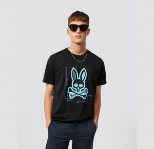 Tees Psycho Bunny Depoe Graphic Hombre Negros | LV3127604
