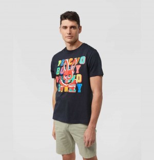 Tees Psycho Bunny Fulton Printed Graphic Tee Hombre Azul Marino | TR3874590