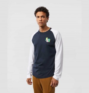 Tees Psycho Bunny Fulton Printed Long Sleeve T Shirt Hombre Azul Marino | YU8046923