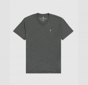 Tees Psycho Bunny Grey Classic V Neck Hombre 498 Heather Storm | PF4763198