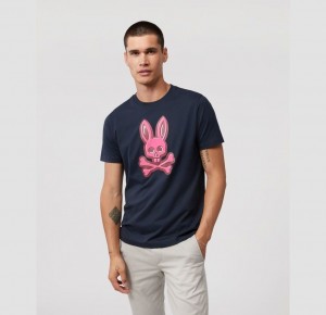 Tees Psycho Bunny Hyde Puff Print Graphic Hombre Azul Marino | GR3908742