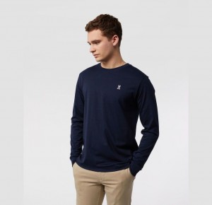 Tees Psycho Bunny Long Sleeve Classic Crew Neck Hombre Azul Marino | WK8739452