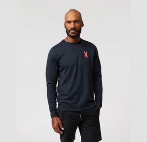 Tees Psycho Bunny Lyons Flocking Long Sleeve Hombre Azul Marino | PE3174925
