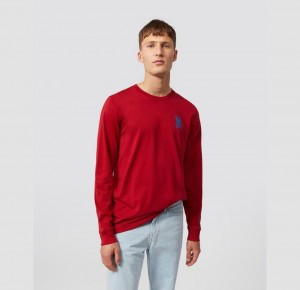 Tees Psycho Bunny Lyons Flocking Long Sleeve Hombre Rojos | VT1634809