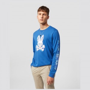 Tees Psycho Bunny Meyer Long Sleeve Graphic Tee Hombre Azules | PD5893120
