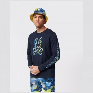 Tees Psycho Bunny Meyer Long Sleeve Graphic Tee Hombre Azul Marino | OQ5439781