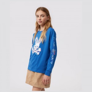 Tees Psycho Bunny Meyer Long Sleeve Graphic Tee Niños Azules | CO7123086