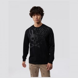 Tees Psycho Bunny Mullen Long Sleeve Graphic Tee Hombre Negros | CM5012738
